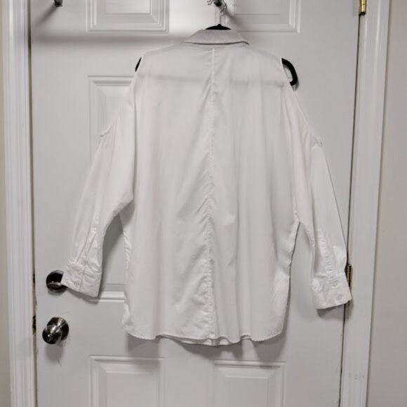 DKNY Cold-Shoulder Button down White Collared Shirt L - Picture 10 of 10